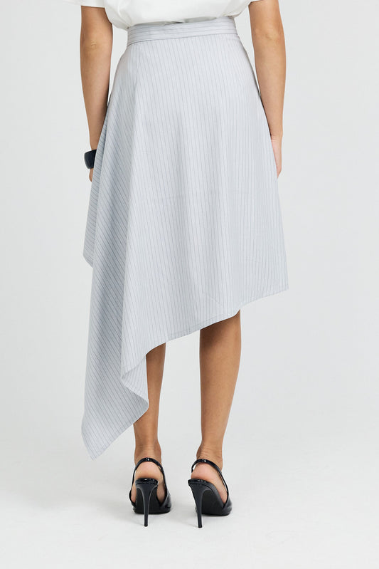 Pinstripe Asymmetric Wrap Skirt - Light Grey