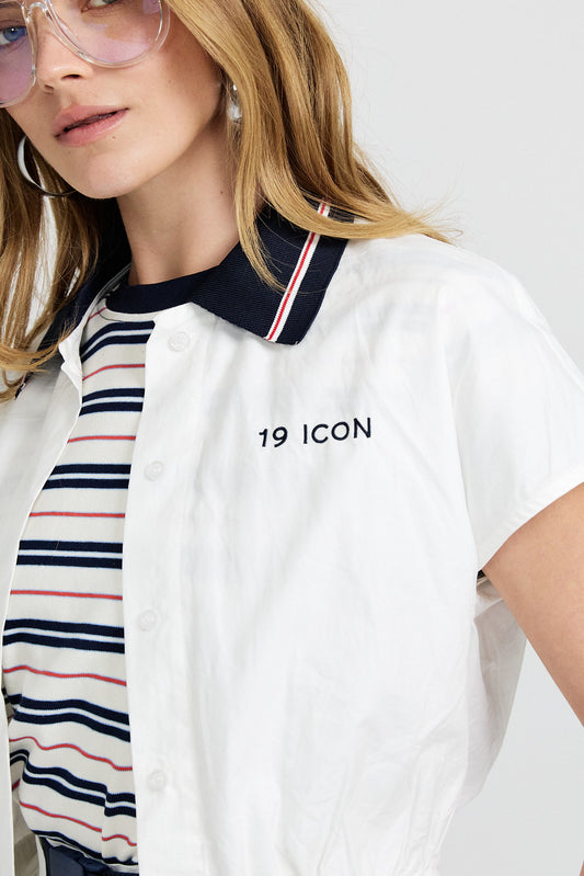 Sport Chic Cotton Crop Shirt – white|red