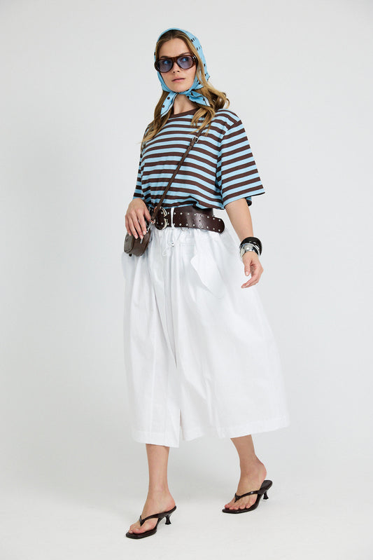 Utility Gathered Cotton Midi Skirt – White