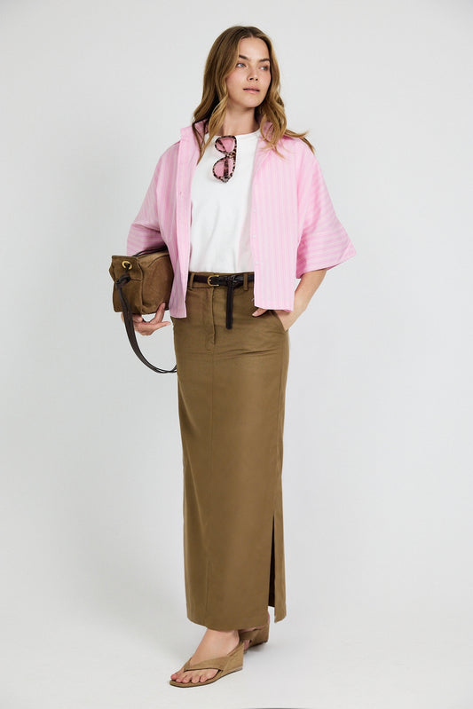 Monroe Oversized Batwing Stripe Shirt –pink
