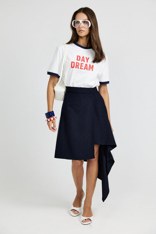 Pinstripe Asymmetric Wrap Skirt - Dark Navy