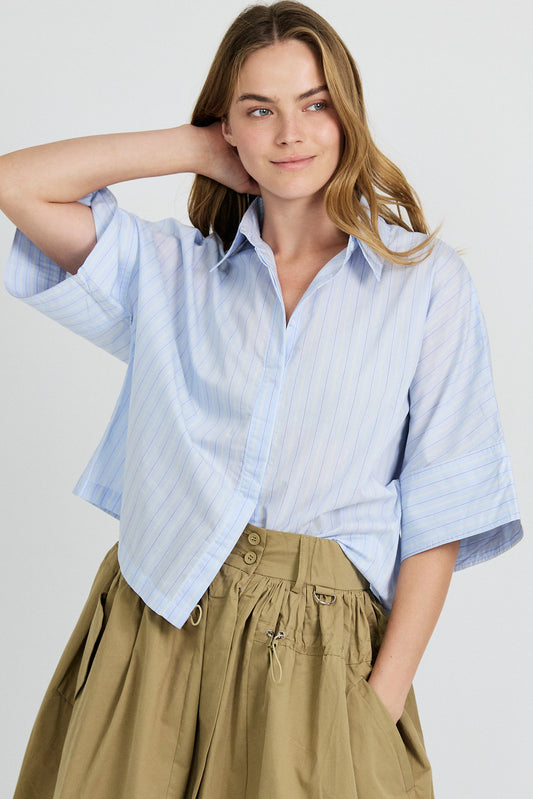 Monroe Oversized Batwing Stripe Shirt –light blue