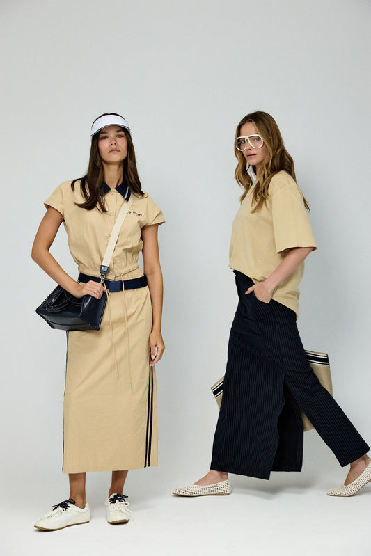 Sport Chic Cotton Midi Skirt – Khaki