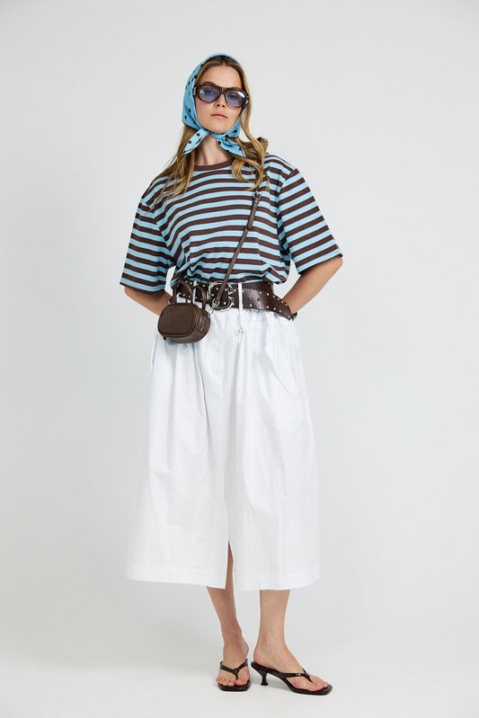 Oversized Striped Basic T-Shirt – Turquoise & Brown