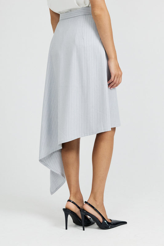Pinstripe Asymmetric Wrap Skirt - Light Grey