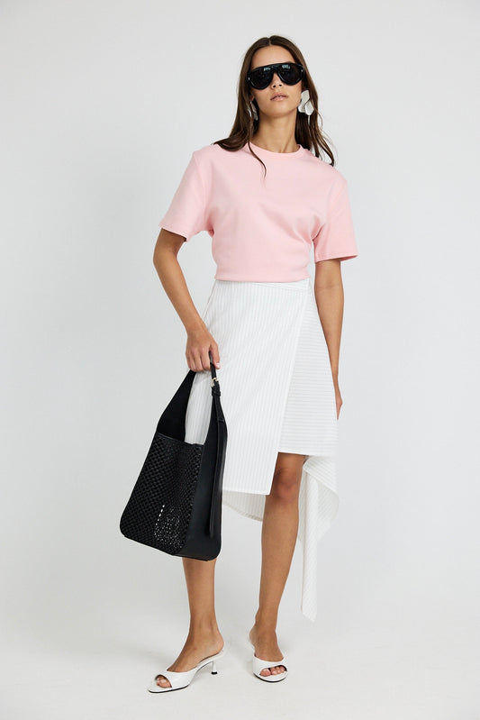 Pinstripe Asymmetric Wrap Skirt - Cream