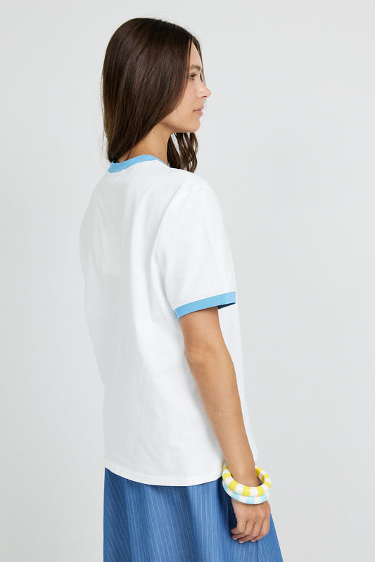 Premium Graphic T-Shirt - White|L.blue