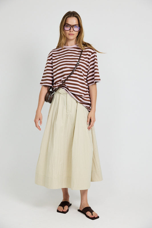 Classic Cotton A-Line Midi Skirt – Light Beige
