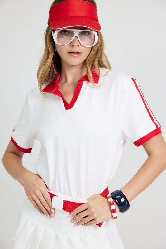 Women's Cotton Polo Shirt – White & Red
