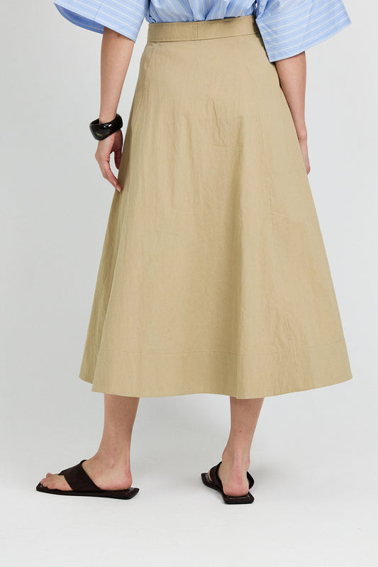 Classic Cotton A-Line Midi Skirt – Beige
