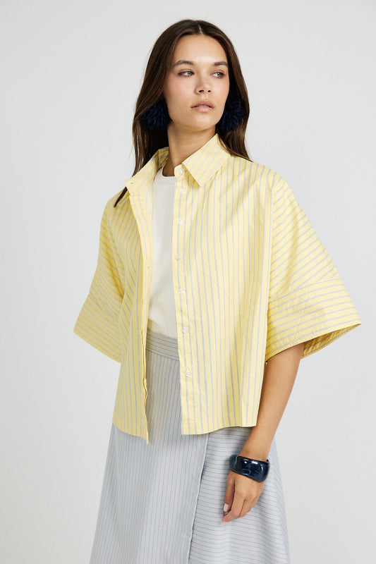Monroe Oversized Batwing Stripe Shirt –Yellow
