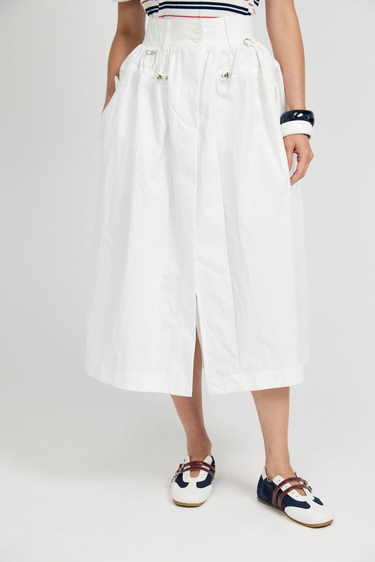 Utility Gathered Cotton Midi Skirt – Cream