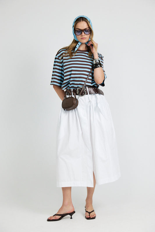 Oversized Striped Basic T-Shirt – Turquoise & Brown