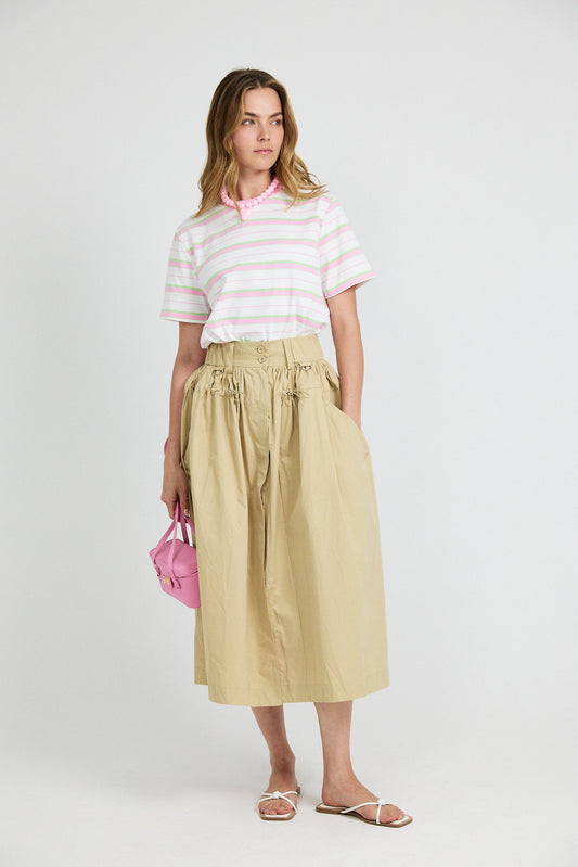 Classic Cotton Rib Striped T Shirt – cream-pink