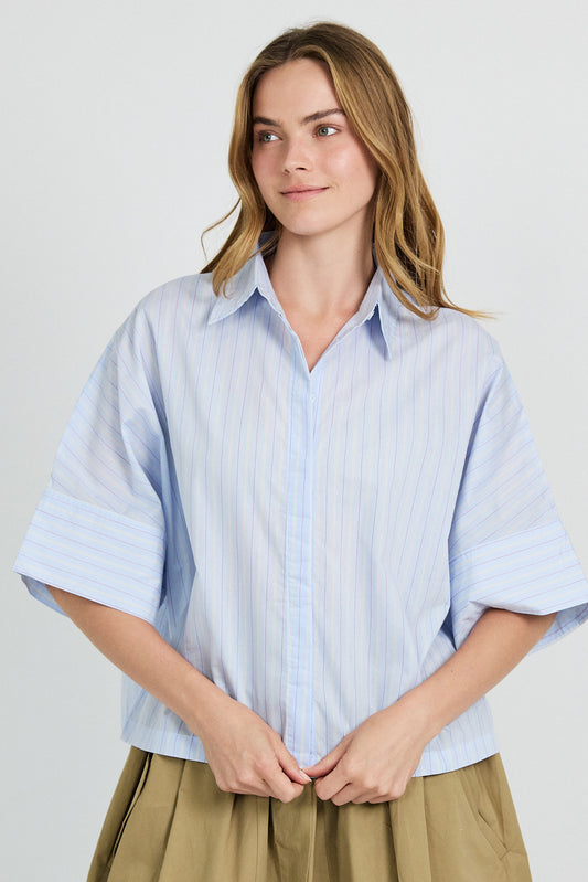 Monroe Oversized Batwing Stripe Shirt –light blue