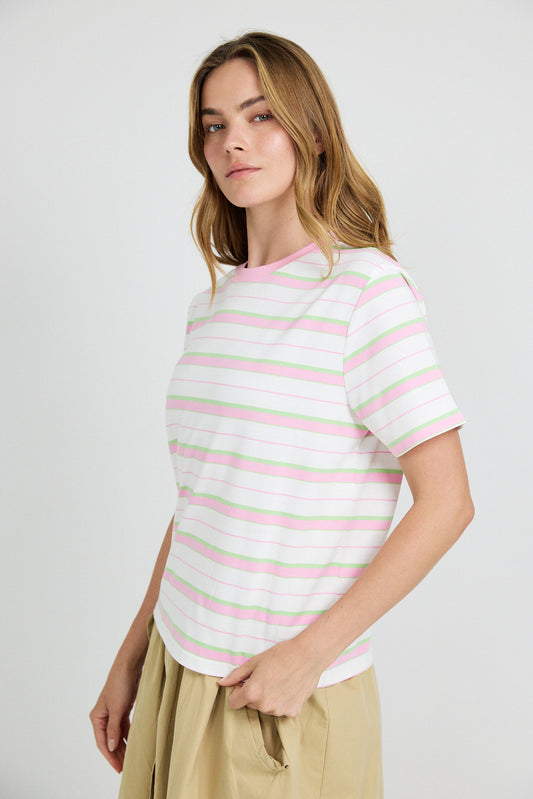 Classic Cotton Rib Striped T Shirt – cream-pink