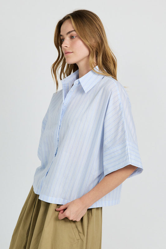Monroe Oversized Batwing Stripe Shirt –light blue