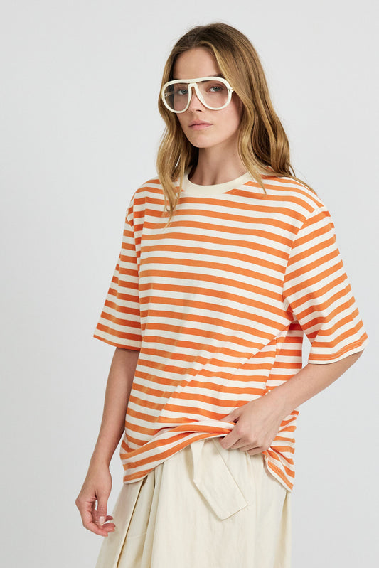 Oversized Striped Basic T-Shirt – Orange Butter