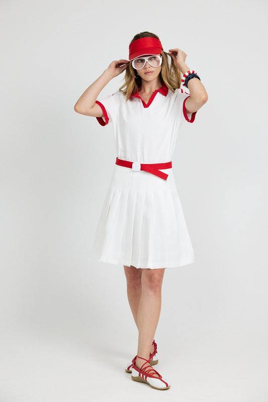 Pleated Cotton Tennis Skirt – White
