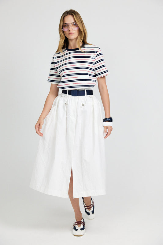 Classic Cotton Rib Striped T Shirt – cream-Navy