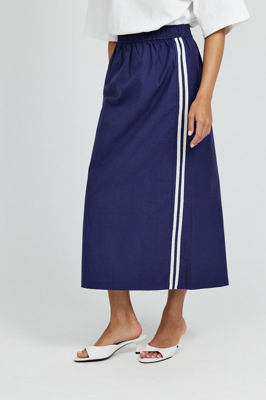Sport Chic Cotton Midi Skirt – navy blue