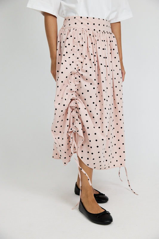 Balloon Drawstring Midi Skirt - Pink Polka Dot