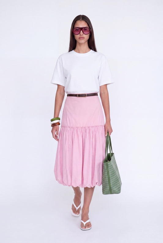 ÉLOISE BALLOON MIDI SKIRT - ורוד