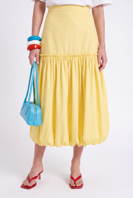 ÉLOISE BALLOON MIDI SKIRT - צהוב חמאה