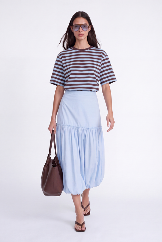 ÉLOISE BALLOON MIDI SKIRT - תכלת