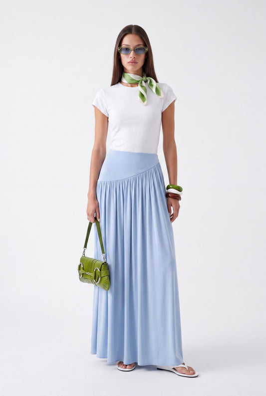 ÉLARA GATHERED MAXI SKIRT- תכלת