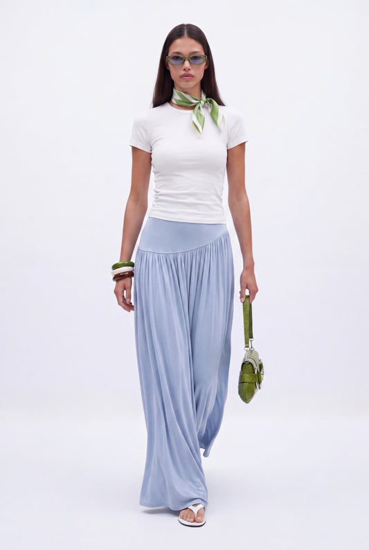 ÉLARA GATHERED MAXI SKIRT- תכלת