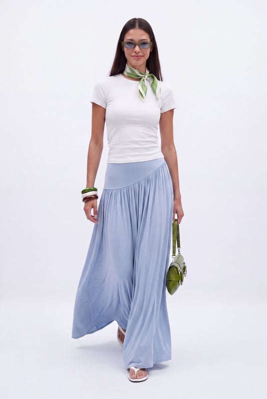 ÉLARA GATHERED MAXI SKIRT- תכלת