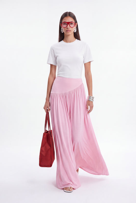 ÉLARA GATHERED MAXI SKIRT- ורוד