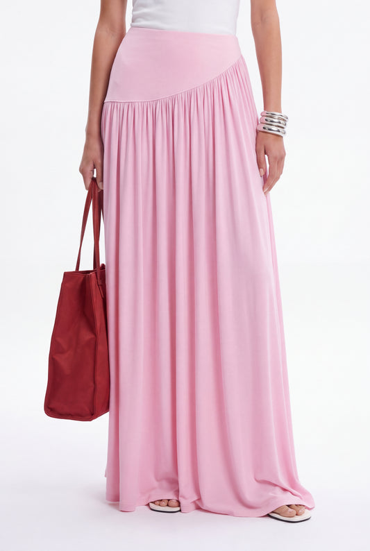 ÉLARA GATHERED MAXI SKIRT- ורוד