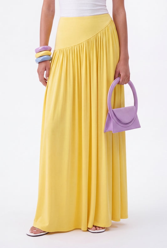 ÉLARA GATHERED MAXI SKIRT- צהוב