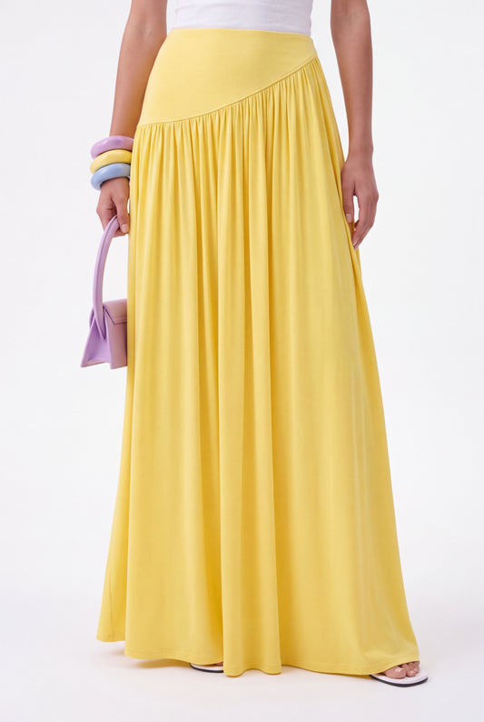 ÉLARA GATHERED MAXI SKIRT- צהוב