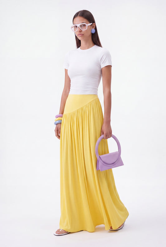 ÉLARA GATHERED MAXI SKIRT- צהוב