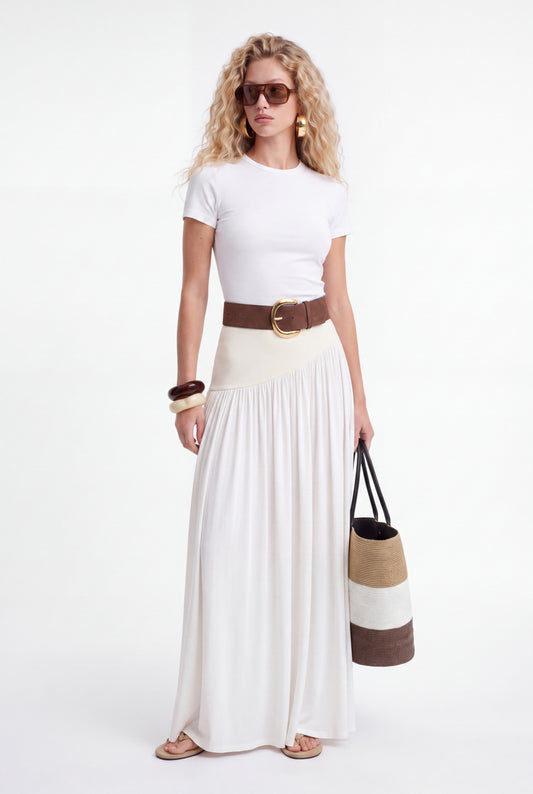 ÉLARA GATHERED MAXI SKIRT- לבן
