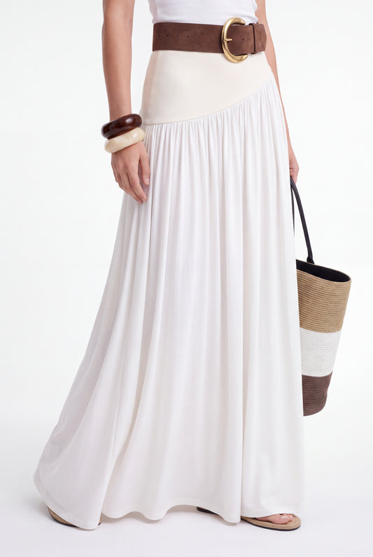 ÉLARA GATHERED MAXI SKIRT- לבן
