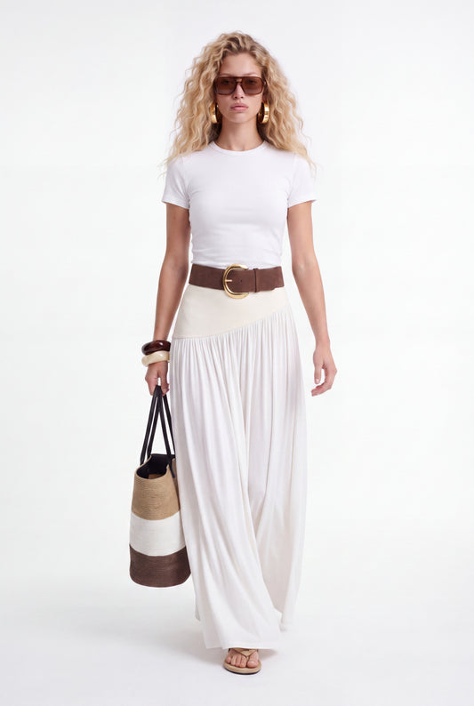 ÉLARA GATHERED MAXI SKIRT- לבן