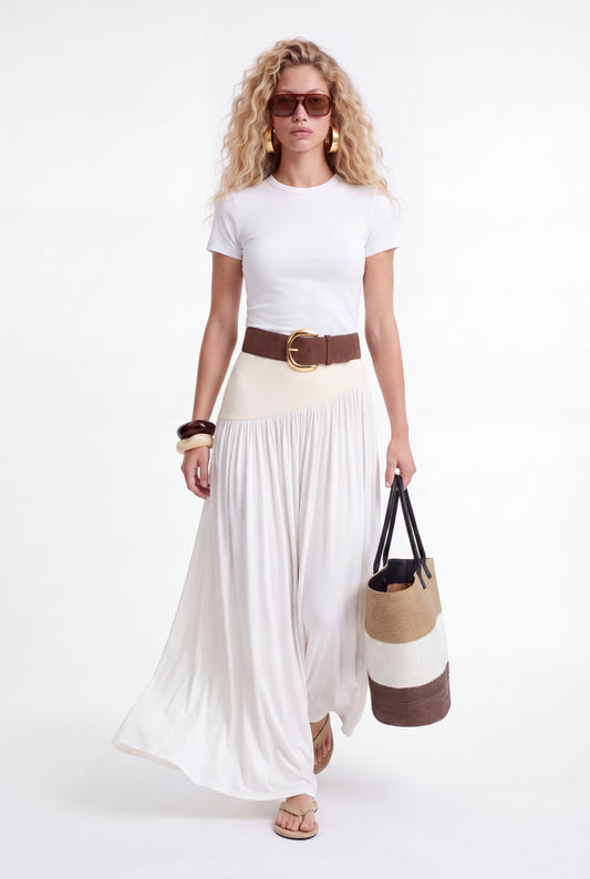 ÉLARA GATHERED MAXI SKIRT- לבן