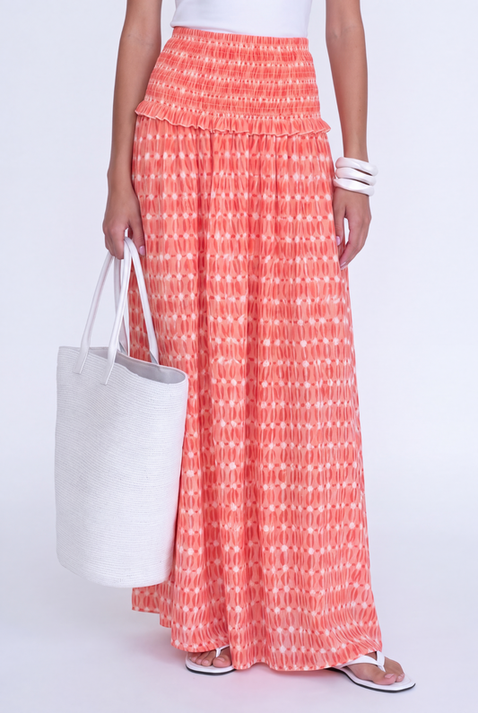 SOLÈNE SMOCKED MAXI SKIRT - קורל