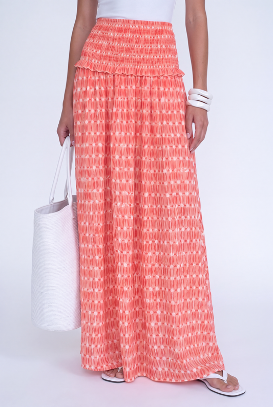 SOLÈNE SMOCKED MAXI SKIRT - קורל