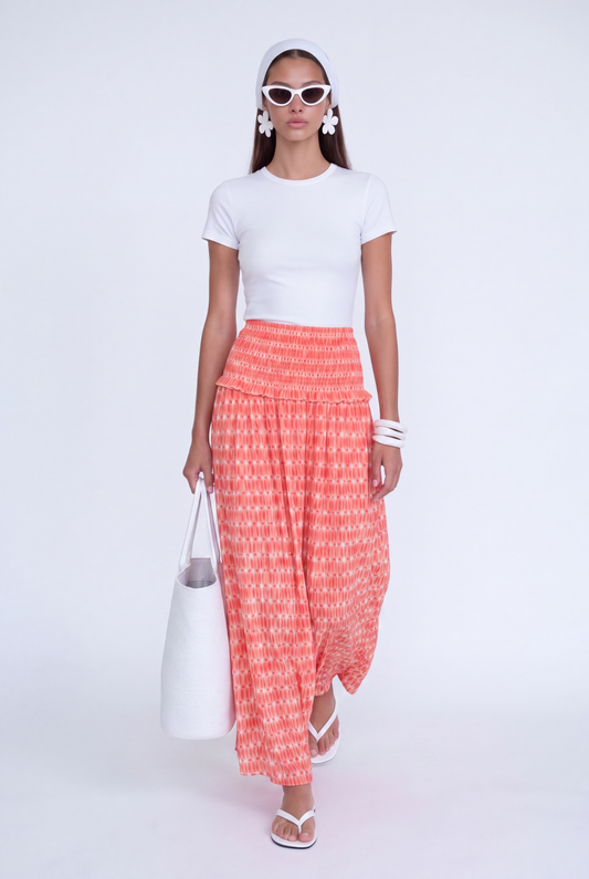 SOLÈNE SMOCKED MAXI SKIRT - קורל