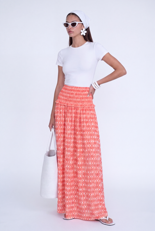 SOLÈNE SMOCKED MAXI SKIRT - קורל