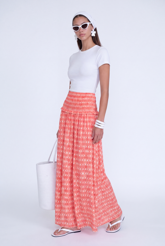 SOLÈNE SMOCKED MAXI SKIRT - קורל