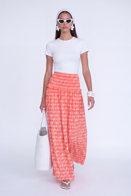 SOLÈNE SMOCKED MAXI SKIRT - קורל