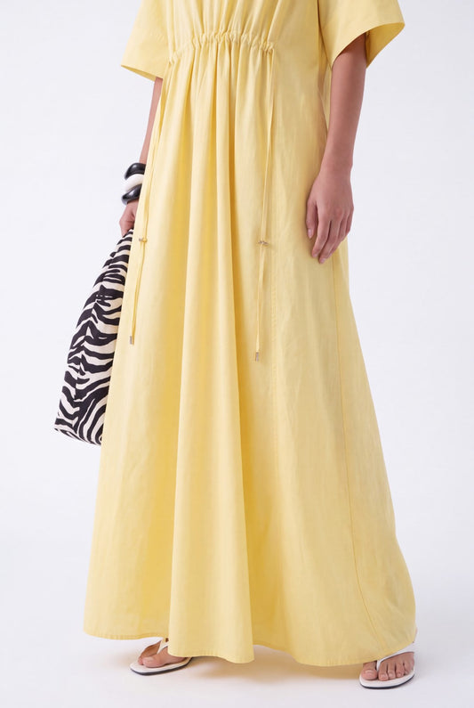 AURELIA CINCHED MIDI DRESS - צהוב