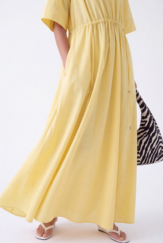 AURELIA CINCHED MIDI DRESS - צהוב