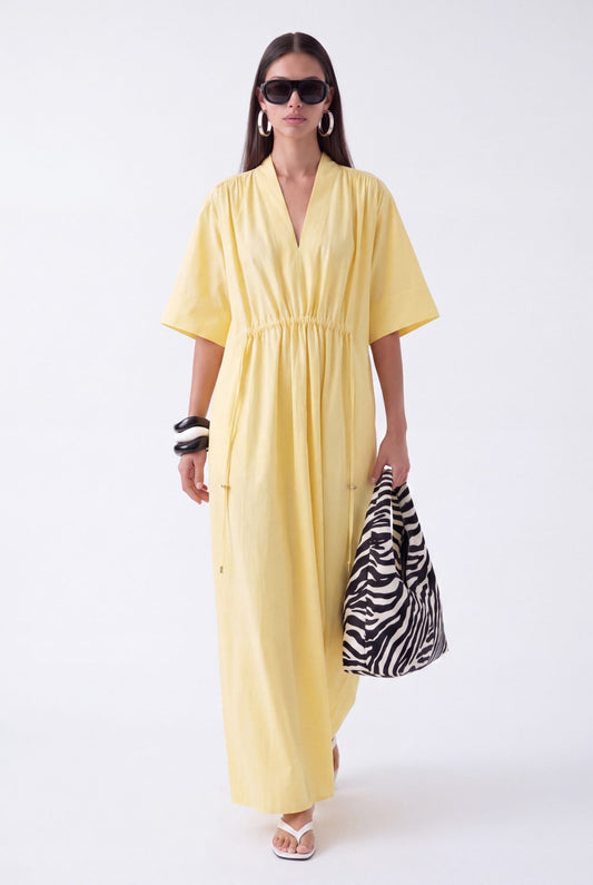 AURELIA CINCHED MIDI DRESS - צהוב